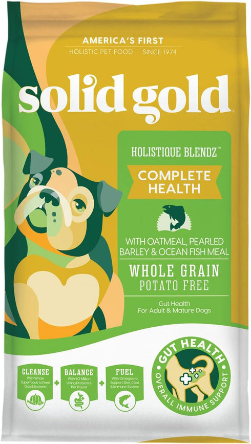 Solid Gold Dry Dog Food for Adult & Senior Dogs - Holistique Blendz Potato Free High Fiber with Oatmeal, Pearled