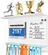 Running Medal Display with Trophy Shelf, Race Bib Holder and Whiteboard, 2-Bar