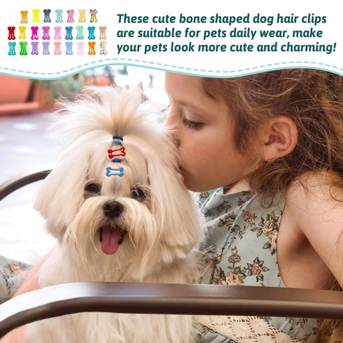 Rimobul 1" Mini Pet Hair Clip, 50 Pieces Dog Hair Clips, Bone Shaped Snap Barrettes, Multicolor, 25 Styles