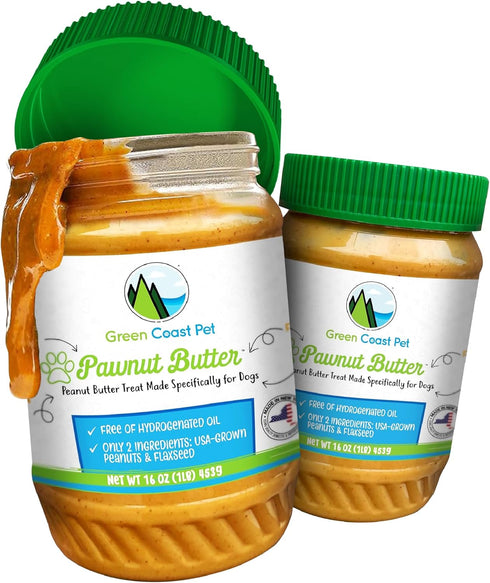 100% 16 oz Natural Peanut Butter for Dogs Safe - Healthy Dog Treats - No Sugar, Xylitol Free, Digestive Support - Puppy