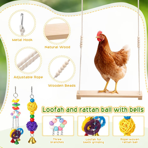 6 Soulchen Pieces Chicken Toys for Coop Chicken Wind Chime Enrichment Toys Kits Chick Mirror with Bells Swing Hanging