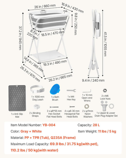2 1 VEVOR Dog Bathtub, Elevated Dog Bath Tub, in Collapsible Pet Bathing Grooming Wash Station, Portable Foldable