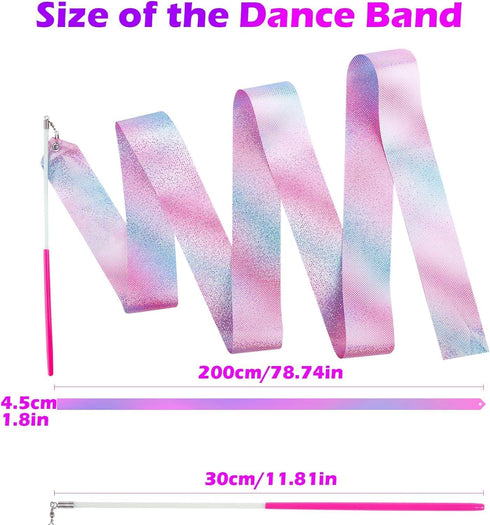 HiUnicorn 2PCS 6.6 Sparkly Dance Ribbon for Kids Girls Princess Mermaid Ballet Ballerina Gymnastics Birthday Party