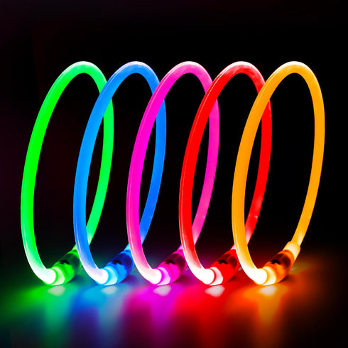 HIGO LED Dog Collar Light - USB Rechargeable Light Up Dog Necklace for Night Walking, DIY Flash LED (Red)