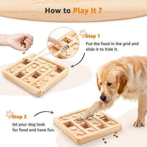 LOOBANI Wooden Dog Puzzle Toys - Interactive Slow Feeder IQ Training Toys for Small to Large Dogs, Dog Bone Pattern