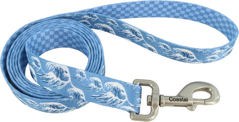 Coastal Pet Sublime Dog Leash, Fashionable Dual-Pattern Design, Colorful Trendy Pattern, Blue Waves with Blue Checkers,
