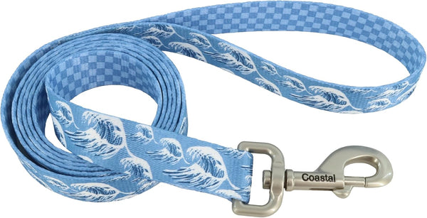 Coastal Pet Sublime Dog Leash, Fashionable Dual-Pattern Design, Colorful Trendy Pattern, Blue Waves with Blue Checkers,
