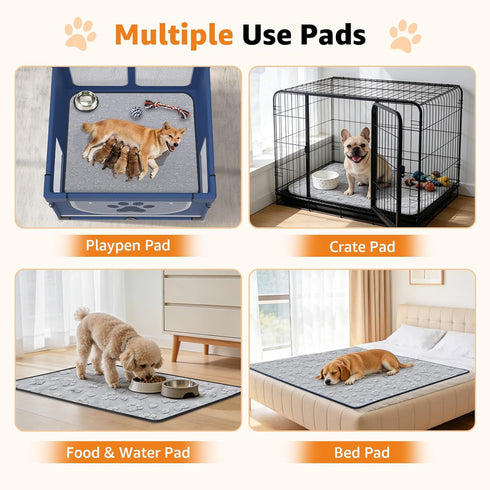 2 Packs 48"x48", LOOBANI Extra Large Washable Pee Pads for Dogs Non-Slip Reusable Dog Mat, Super Absorbent Whelping