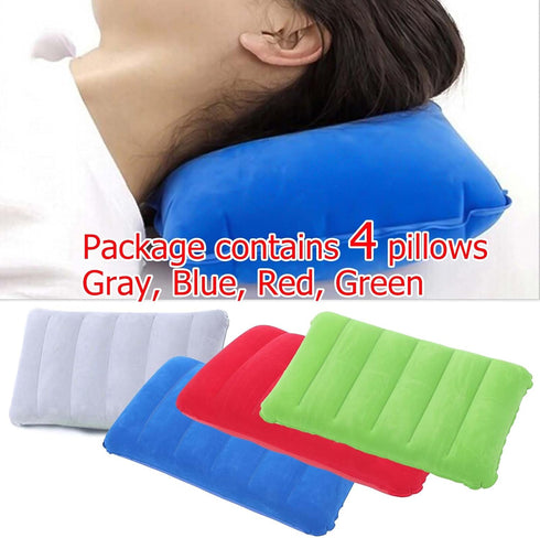 4Pack 16.5 10.5 Ultralight Inflatable Travel Pillow, Small Squared Flocked Fabric Air Pillow for Traveling, Holiday