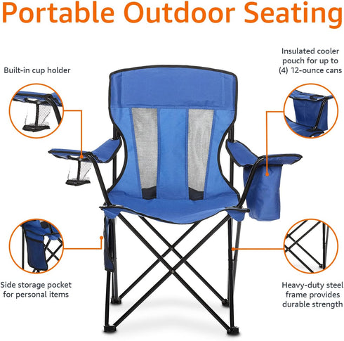 Large Folding Camp Chair by Amazon Basics - Comfortable Outdoor Seating