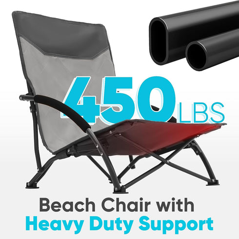 Sekey Portable Beach Chair, Lightweight Camping Chair with Carry Bag, Low Folding Beach Chair for Adults, Compact
