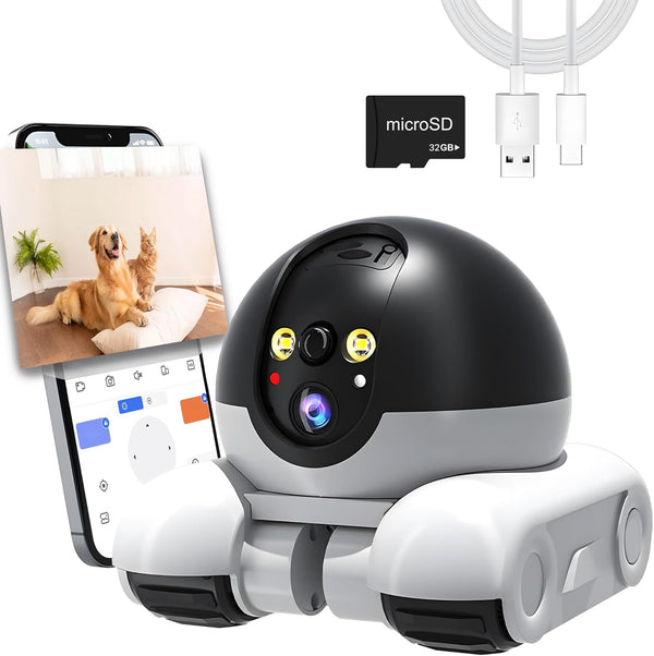 OROMVO Pet Camera, 1080p Security Camera for Home, Movable Robot Pet Cam Indoor