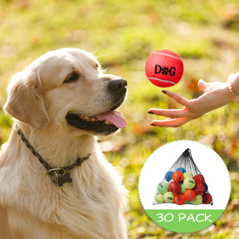 30 Pieces Tennis Balls for Dog Bulk, Colorful Interactive Pet Dog Gift for Play, Training, 2.5 Inch Easy Catching