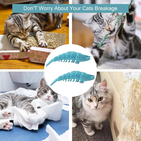 Cat Toothbrush Catnip Toy, Interactive Rubber Dental Care for Kittens, Crayfish-Shaped Chewing Toy (2 Pack)