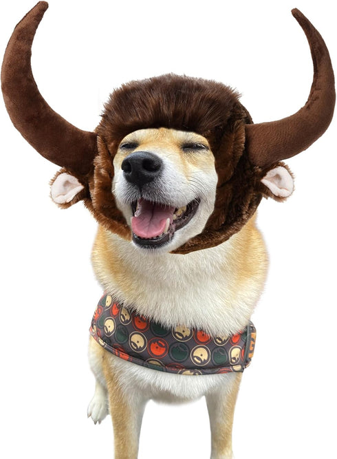 Dog Horn Wig for Halloween & Christmas - Funny Pet Bull Costumes for Dog & Cat, Clothing Accessories (Size M)