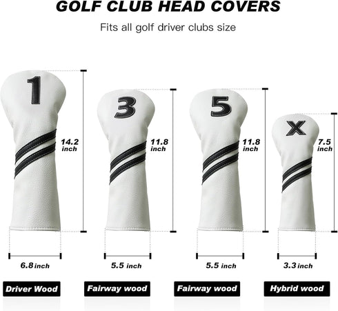 Golf Club Covers, 4pcs or 1pc Golf Head Covers for Woods and Driver Fairway Hybrids for Women Men