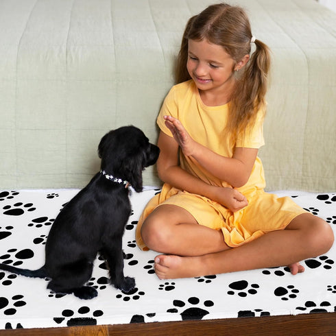 Dog Paw Print Fuzzy Throw Blanket, Soft Cozy Flannel Blanket for Medium Small Pet Puppy Essentials, Home Bed Sofa Car