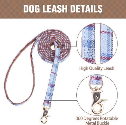 KOOLTAIL Dog Collar and Leash Set, Adjustable Soft Leather Puppy Collar with Bow Tie & Bell for Small Medium Dogs, Blue
