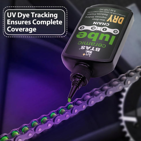 4 oz BTAS Ceramic Dry Bike Chain Lube -UV Tracer Dye -Road,Mountain Bicycle Lubricant Oil,Dry and Dusty Weather