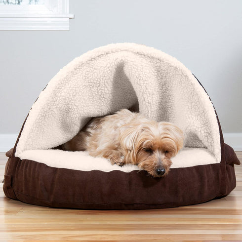Furhaven 26" Round Memory Foam Dog Bed for Medium/Small Dogs, Removable Washable Cover, Espresso
