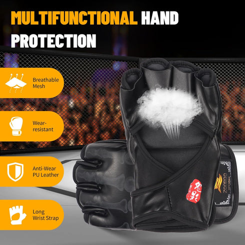 ZooBoo MMA Gloves, Half-Finger Boxing Mitts with Adjustable Wrist Band for Sanda Sparring Punching Bag Training