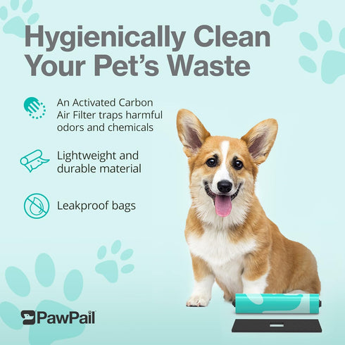 1 200 PawPail Scented Dog Poop Bags Refill with Carbon Filter - Roll of Standard Size Dog Waste Bags with Poop Filter