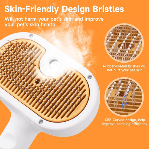 3-in-1 Set Pet Steam Brush for Dogs & Cats, Grooming Comb with Spray, Defur Tool, Water-Assisted Hair Removal, Gentle