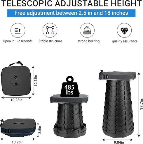 ZTMT 485lbs, Upgraded Square Folding Stool, Max Load Capacity Portable Collapsible Seat, Telescoping Foldable Stool
