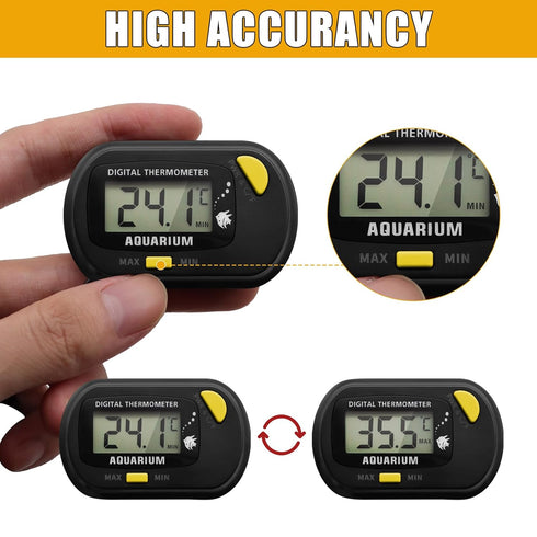 Fish Tank Digital Thermometer Aquarium Thermometer Reptile Thermometer Water Thermometer with MAX/MIN LCD Display Terrarium Water Temperature Test Aquarium Temperature Measurement (1, Orange, M)
