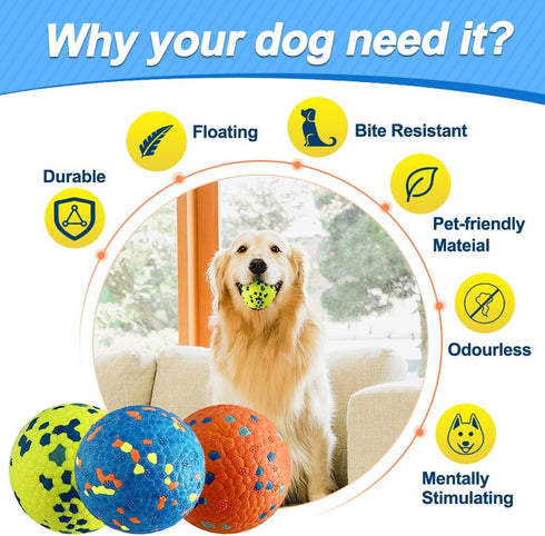 Mankoda 3'' (3 Pack) Dog Balls, Dog Tennis Balls for Aggressive Chewers, Durable Teething Chew Toys & Floating Water