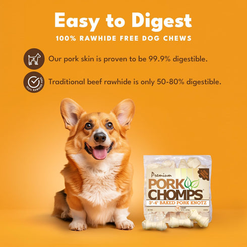 3-inch 18 Count Pork Chomps Baked Pork Skin Dog Chews, Knots