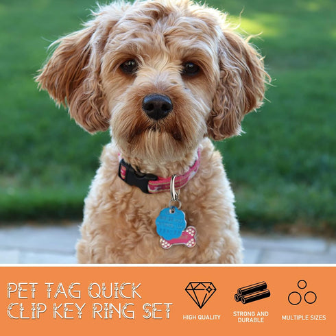 18 Pieces Dog Tag Clip Pet ID Quick Clip Combos with Rings, Stainless Steel Holder for Dog Cat (1.9 Inch, 1.3 Inch, 0.8