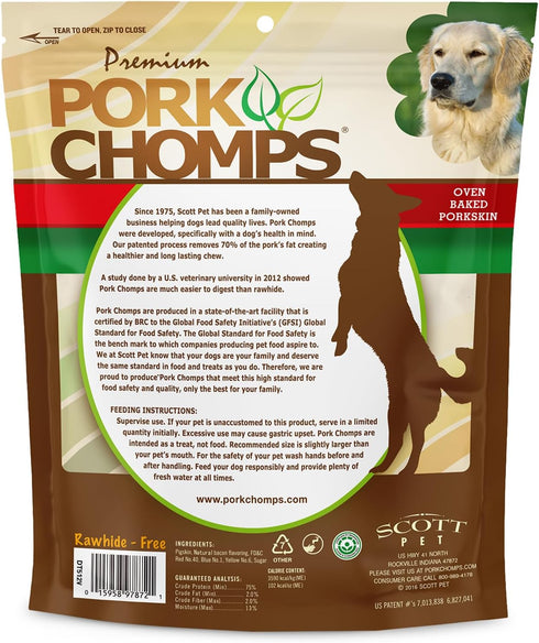 6 Inch 8 Count, 1 Pack, Pork Chomps Baked Pork Skin Dog Chews, Knots, Bacon Flavor - Long-Lasting Treats for Dogs