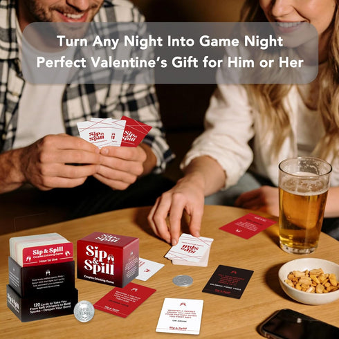 120 Valentines Gift for Couples, Gift for Him Sip & Spill Couples Card Game, Fun Dares & Conversation Cards with Metal