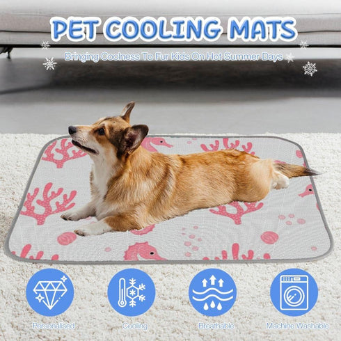 imiBBWQu Summer 27" 22" Cooling Mat for Dogs Seahorse Seaweed Pink Ocean Dog Cooling Mat Medium Size Dog Washable Pet