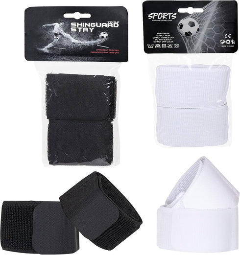 Youth Soccer Shin Guard Straps - 4 PCS Adjustable Elastic Shin Straps for Kicking, Running, Cycling, Black and White