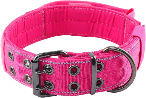 Reflective Dog Collar, Heavy Duty Tactical with Control Handle and Metal Buckle for Dog Training (M, Pink)