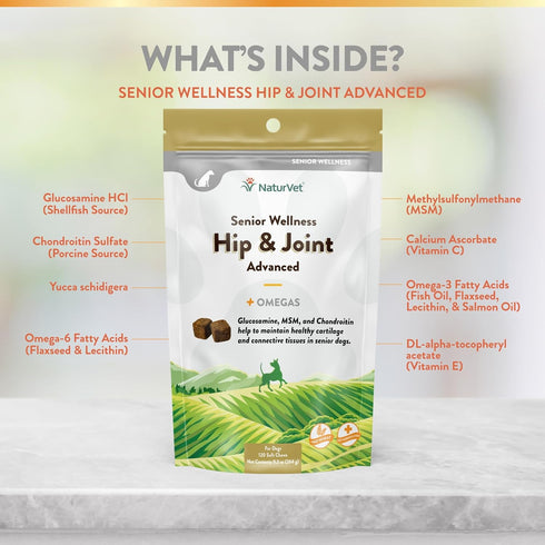 120 NaturVet Senior Wellness Hip & Joint Advanced Plus Omegas | Help Support Your Pets Healthy Hip & Joint Function |