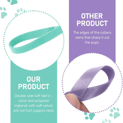 GAMUDA 15 Newborn Puppy Collars - Super Soft Nylon Whelping Collars with 6 Record Keeping Charts