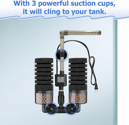 2 Nozzle 10-20 Aquarium Electric Sponge Filter with Submersible Water Pump Silence Motor for Shrimps,Bettas with Bio