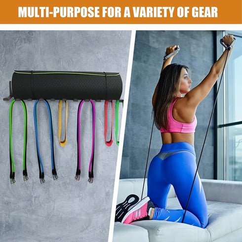 Multi-Purpose Storage Rack, Resistance Bands Rack Gym Storage, Heavy Duty Rack with 11 Hooks for Bands, Straps, Tools