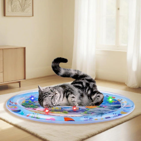 Cat Water Mat with LED Light, Multi-Color Lighted Cat Play Mat, Interactive Cat Toy, Anti-Scratch Design Pet Water Mat