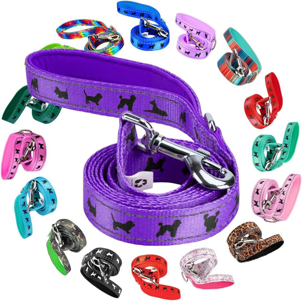 EcoBark Reflective Dog Leash, 4 FT / 5 FT / 6 FT, Eco-Bright with Padded Handle for Small and Medium Dogs (Purple)