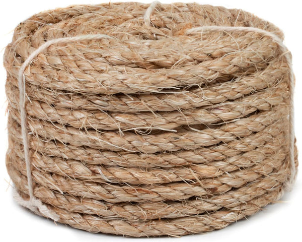 Sisal Rope for Cat Scratcher, 3/10 Inch 50 Feet Natural Hemp Rope, Thick Replacement for Indoor/Outdoor Scratching