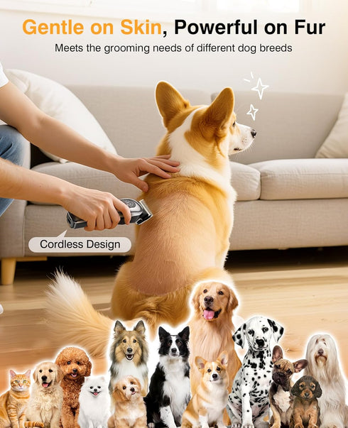 mearens Trimmer Trimmer Dog Clippers for Grooming, Dog Grooming Kit for Heavy Thick Hair, Low Noise Cordless Pet Hair