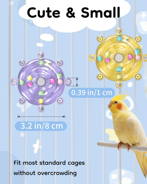 2 Pawfly Pcs Bird Toys for Parakeets, Colorful Spinning Wheel Chew Toys, Interactive Spinner Rattle Parrot Toys
