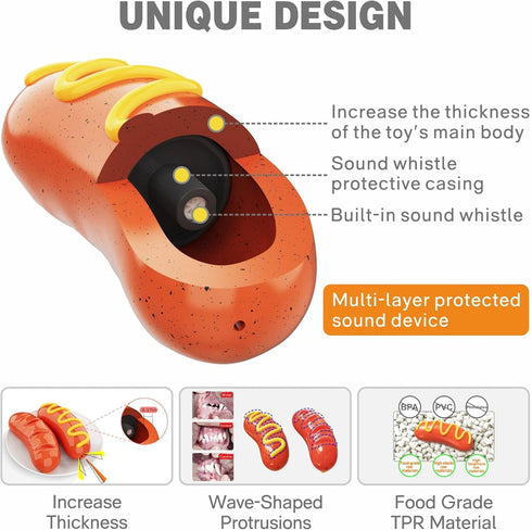 Hot Dog Squeaky Dog Toy, Interactive Rubber Chew Toy for Aggressive Chewers, Humorous Gift for Dog Lovers