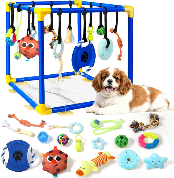 VYNALTIX Puppy Play Gym with 16 Toys, Removable Dog Enrichment Playground, Interactive Indoor