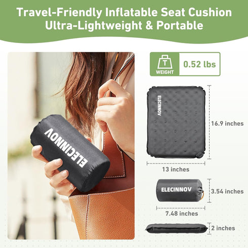 Backpacking (Grey-2pack) Inflatable Seat Cushion, Self Inflating Memory Foam Stadium Seat Cushion Lightweight Camping
