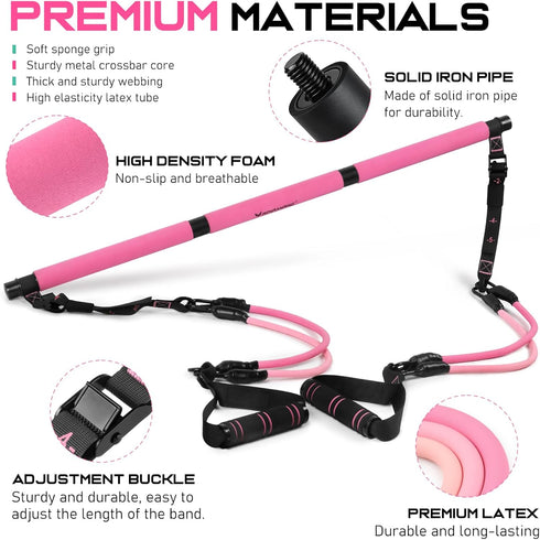 Pilates Bar Kit with Resistance Bands, Multifunctional Heavy-Duty Pilates Bar for Home Workouts for Women & Men